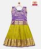 Kanakadara Pure Silk Sleeveless Foil Checked & Birds Printed Pattu Pavadai Set - Blue