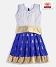 Kanakadara Pure Silk Sleeveless Jhumkas Foil Printed Pattu Pavadai Set - Grey