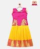 Kanakadara Pure Silk Sleeveless Peacock Embroidered Pattu Pavadai Set - Pink