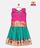 Kanakadara Pure Silk Sleeveless Paisleys & Floral Foil Printed Pattu Pavadai Set - Violet