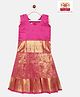 Kanakadara Pure Silk Sleeveless Floral Foil Printed & Checked Pattu Pavadai Set - Rose Pink