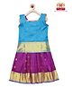 Kanakadara Pure Silk Sleeveless Dots Foil Printed Pattu Pavadai Set - Blue & Purple