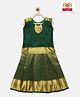 Kanakadara Pure Silk Sleeveless Ethnic Motifs Foil Printed Pattu Pavadai Set - Green