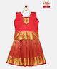 Kanakadara Pure Silk Sleeveless Ethnic Motifs Foil Printed Pattu Pavadai Set - Maroon