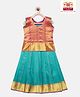 Kanakadara Pure Silk Sleeveless Ethnic Motifs Foil Printed Pattu Pavadai Set - Pink & Blue