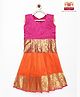 Kanakadara Pure Silk Sleeveless Peacock Foil Printed Pattu Pavadai Set - Pink