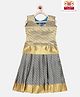 Kanakadara Pure Silk Sleeveless Ethnic Motifs & Foil Printed Pattu Pavadai Set - Golden & Grey