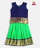 Kanakadara Pure Silk Sleeveless Elephant & Peacock Foil Printed Pattu Pavadai Set - Blue & Green