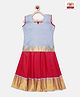 Kanakadara Pure Silk Sleeveless Elephant & Peacock Foil Printed Pattu Pavadai Set - Grey & Pink