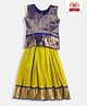 Kanakadara Pure Silk Sleeveless Striped Foil Printed Pattu Pavadai Set - Blue