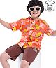 Ollington St. Sinker Knit Half Sleeves Shirt & Shorts Set With Smiley & Text Print - Orange & Brown