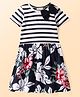 CrayonFlakes Cotton Half Sleeves Floral Printed Bow Applique Detailed Dress - Black