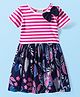 CrayonFlakes Cotton Half Sleeves Floral Printed Bow Applique Detailed Dress - Pink