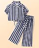 CrayonFlakes Short Sleeves Striped Crop Shirt & Belted Palazzo Set - Blue