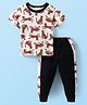 CrayonFlakes Cotton Half Sleeves Dinosaur Printed Coordinating Tee & Joggers Set - Off White