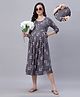Mamma's Maternity Cotton Three Fourth Sleeves Abstract Printed Maternity Dress With Zipper Access - Grey
