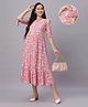 Mamma's Maternity Rayon Three Fourth Sleeves Abstract Printed Maternity Dress With Zipper Access - Pink