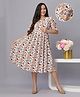 Mamma's Maternity Rayon Half Bishop Sleeves Abstract Printed Maternity Dress With Nursing Access - Multi Colour