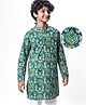 Pine Kids Cotton Woven Full Sleeves Kurta With Floral Print - Dark Green