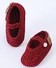 Funkrafts Brand Name Patch Detailed Handmade Crochet Booties - Maroon