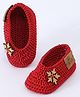 Funkrafts Snowflake Applique Detailed Handmade Crochet Booties - Red