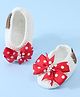 Funkrafts Handmade Crochet Embroidered Polka Dots Detailed Bow Applique Detailed Booties - Red & White