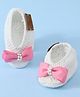 Funkrafts Handmade Crochet Embroidered Bow Designed Booties - Pink & White