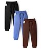 Primo Gino 100% Cotton Knit French Terry Full Length Solid Color Trackpants With Cut & Sew Pattern Pack of 3 - Blue Black & Brown