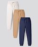 Primo Gino 100% Cotton Knit French Terry Solid Color Track Pants Pack of 3 - Black Beige & White
