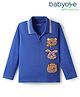 Babyoye 100% Cotton Knit Full Sleeves Polo T-Shirt with Animal Patch Detailing - Blue