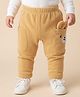 Babyoye 100% Cotton Knit Full Length Lounge Pant With Animal Embroidery & Ear Applique - Beige