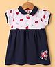 ToffyHouse Interlock Knit Half Sleeves Dress With Ladybird Print & Embroidery - Navy Blue