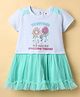 ToffyHouse Single Jersey Knit Half Sleeves Frock With Floral Print - White & Sea Green