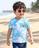 Babyhug Cotton Knit Half Sleeves Tie & Dye T-Shirt with Beach Theme Print - Light Blue