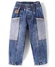 Little Kangaroos Full Length Washed Denim Jeans With Cut & Sew Design - Navy Blue