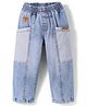 Little Kangaroos Full Length Washed Denim Jeans With Cut & Sew Design - Medium Blue