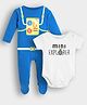 Somersault Cotton Knit Full Sleeves Machine Printed Sleepsuit With Onesie Set - White & Blue