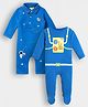 Somersault Cotton Knit Pack Of 2 Full Sleeves Space Theme Embroidered & Machine Printed Sleepsuits - Blue