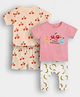 Somersault Cotton Pack Of 2 Half Sleeves Fruits & Typography Printed Tees With Pant & Shorts Set - Pink & Peach