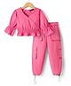 Pine Kids Poplin Woven Full Sleeves Solid Top & Lounge Pant Set - Dark Pink