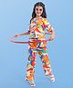 Pine Kids Single Jersey Knit Half Sleeves Co-ords Shirt & Pant Set with Floral Print - Orange