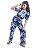 Pine Kids Single Jersey Knit Half Puffed Sleeves Co-ords Top & Pant Set with Floral Print - Navy Blue
