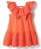 Babyhug Cotton Woven Sleeveless Frock With Schiffli Design & Bow Applique - Orange