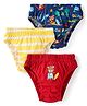 Babyhug 100% Cotton Knit Antibacterial Briefs with Beach Theme Print & Stripes Pack of 3 - Red Navy Blue & Yellow