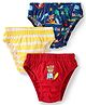 Babyhug 100% Cotton Knit Antibacterial Briefs with Beach Theme Print & Stripes Pack of 3 - Red Navy Blue & Yellow