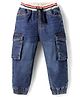Babyhug Cotton Denim Full Length Washed Joggers with Stretch & Pocket - Blue