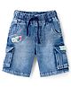 Babyhug Above Knee Length Denim Bermuda With Stretch & Text Embroidery - Blue