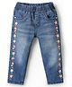 Babyhug Full Length  Denim Jeggings With Stretch Floral Embroidery - Blue