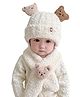 Babymoon Fleece Bear Applique Designed Cap With Scarf - White
