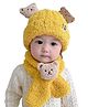Babymoon Fleece Bear Applique Designed Cap With Scarf - Yellow